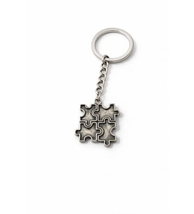 Puzzle Parça Motifli Gümüş Renk Metal Unisex Anahtarlık – Sembolik Tasarım