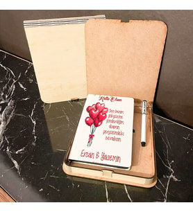 Sevgiliye En Güzel Hediye Ahşap Kutulu Defter Kalem Set 022