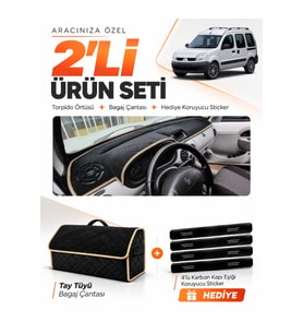 e-biz RENAULT KANGOO 2 AİRBAGLİ (2004-2008) Uyumlu Torpido + Tay Tüyü Çanta - Siyah-Bej - RE027