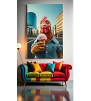 DONDURMA YİYEN HOROZ Ev Duvar Salon Güzellik Salonu Ofis Dükkan Dekarasyon Kanvas Tablo (Çok Renkli)