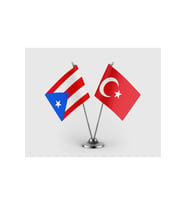 Porto Riko ve Türkiye Bayrağı İkili Saten Masa Bayrağı Takımı