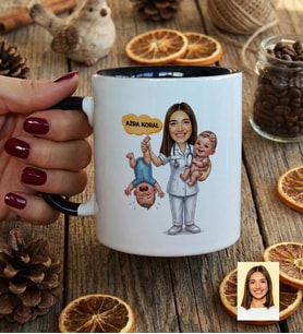 Kişiye Özel Karikatürlü Ebe Kupa Bardak Tıp Bayramı Hediyesi