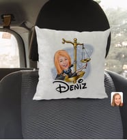 BK Gift Kişiye Özel İsimli Kadın Avukat Karikatürlü Kare Araç Koltuk Yastığı-4