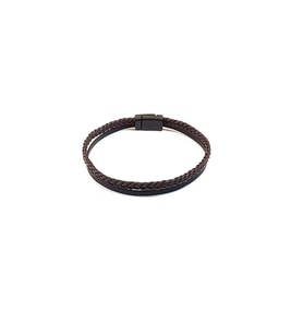 Brown Pure Braid – Koyu Kahverengi Örgü Detaylı Siyah Erkek Deri Bileklik-1405