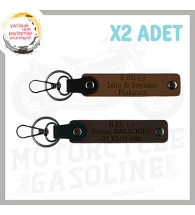 A. Kahve-K. Kahve, Motor Severe, İsim Plaka ve B (-) Kan Grubu Yazılı Anlamlı Hediye 2'li Anahtarlık