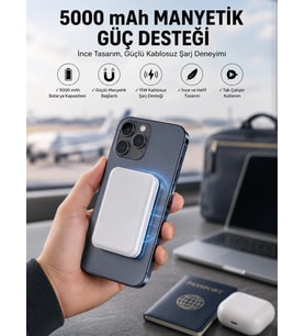 5000 Mah İos Uyumlu Magsafe Kablosuz Şarj Hızlı Şarj Desteği
