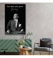 Tekli Dikey Kanvas Makam Panosu Atatürk Sözleri Türk, öğün, çalış, güven.