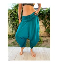 Drape Bel Detaylı Dökümlü Turkuaz Şalvar Pantolon
