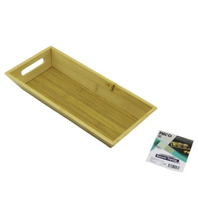 DİKDÖRTGEN=16X35CM DERİN=4.5CM AHŞAP BAMBU SUNUM TEPSİSİ ÇİFT OYMA KULPLU (5680)