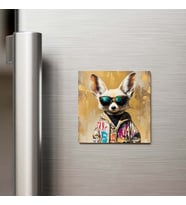 Fennec Fox - Çöl Tilkisi - Güneş Gözlüklü Style - Buzdolap Magneti - 9x9 Cm