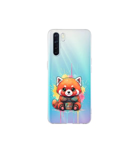 Oppo Reno 3 ile Uyumlu Splash Tilki Tasarımlı Şeffaf Silikon Kılıf