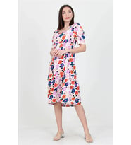 Neşeli butik kadın pudra kare yaka eteği fırfırlı çiçek desenli viskon elbise NB10026