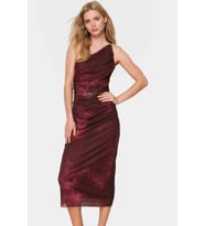 Şık Midi Elbise Tek Omuzlu Örme Tül Kumaş Modern Stil Rahat Ve Özenle Seçilmiş (Bordo)