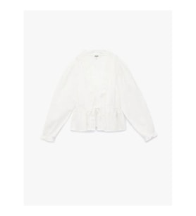 Koton V Yaka Fırfırlı Pamuklu Oversize Kırık Beyaz Kız Çocuk Gömlek 6WKG60079AW
