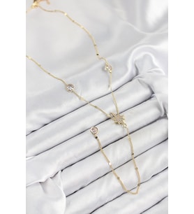 Pirinç Zirkon Taşlı Kutup Yıldızı Model Gold Renk Y Kolye 5886 - HPSBYI7455-7873