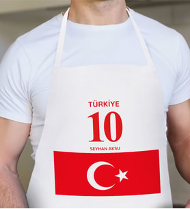 BK Gift Kişiye Özel İsimli Numaralı Türk Bayraklı Beyaz Mutfak Önlüğü-1