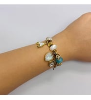 Mavi Beyaz Taşlı Sallantılı Charm Çelik Bileklik Şık Günlük