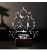 Hoşgeldin Ya Şehr-i Ramazan Figürlü Dekoratif Hediye Led Masa Lambası 7 Işık Rengi Ahşap Taban (Çok Renkli)