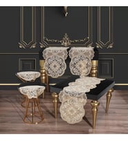 Alya Model Gold 5 Parça Salon Takımı Dantelli Masa Örtüsü Runner Seti