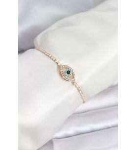 Göz Model Zirkon Taşlı Gold Renk Asansörlü Su Yolu Bileklik - TJ-BB8242