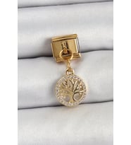316L Çelik Sallantılı Zirkon Taşlı Hayat Ağacı Model Gold Renk Nomination Charm - TJ-BC1422