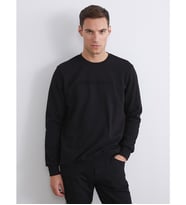 LCWAIKIKI Classic Siyah Bisiklet Yaka Baskılı Erkek Sweatshirt