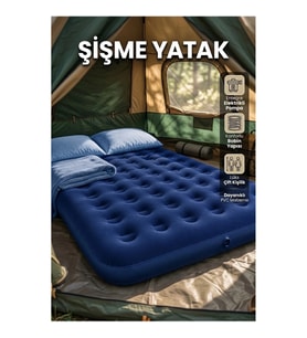 Çift Kişilik Flokeli Şişme Yatak Dayanıklı Vinil Kamp ve Misafir Yatağı