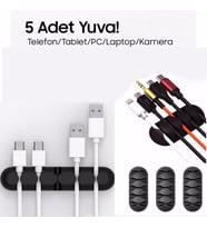 Kablo Tutucu 5 Kanallı Kablo Tutucu Düzenleyici 3 Adet Siyah Renk Kablo Düzenleyici Yapışkanlı Set