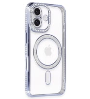 Newface Apple iPhone 16 Kılıf Joke Simli Magneticsafe Kılıf - Mavi