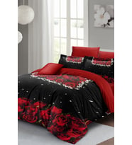 Lastikli Çarşaflı %100 Pamuk Saten Çift Kişilik Nevresim Takımı Black Rose