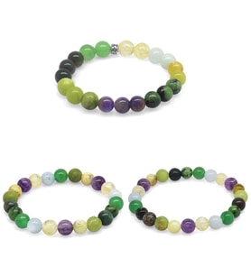 Küre Kesim Çoklu Doğaltaş Kombinli Kadın-Erkek-Genç Şifa Bilekliği(3lü Set) (Çok Renkli)