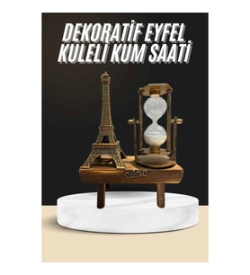 Retro Eyfel Kulesi Ve Kum Saati Dekoratif Ahşap Görünümlü Masa Biblosu