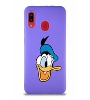 Samsung Galaxy A30 Soft Premier Kapak Donald Duck-A Tasarımlı Silikon Kılıf - Mor (Şeffaf)