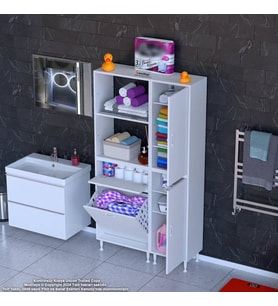 Modilayn MİS URLA YENİCE 90 x 183 x 32,5 cm Kirli Çamaşır Hazneli Çok Amaçlı Banyo Dolabı