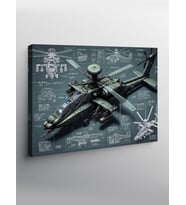 Kanvas Tablo Teknik Askeri Helikopter Çizimi