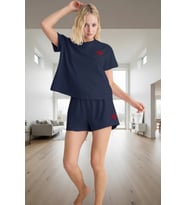Kadın Örme Pijama Takımı Kısa Kol Regular Kalıp Yazlık Şık Görünüm Özenle Seçilmiş (Lacivert)
