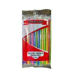 Yüceplast Körüklü Karışık Renkli Jelatinli Pipet - 22 Cm. - 50 Adetlik Paket