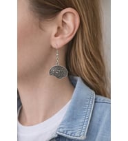 Düşünce Temalı Beyin Figürlü Gümüş Renk Sallantılı Kadın Küpe