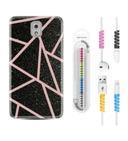 Samsung Note 3 4 5 8 9 20 Ultra 10 Lite Kılıf Kablo Koruma Spiral Silikon Pembe Şeritli Mermer 1312