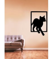 Minimalist Kedi Metal Duvar Tablosu - AMD6090 (Siyah)