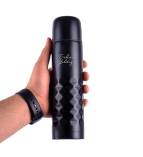 İsme Özel Çift Katlı Kapaklı Siyah Çelik Termos Matara 0.50 Litre