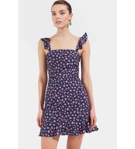 Çiçekli Mini A Line Elbise Moss Krep Dokuma Polyester Yazlık Şık Rahat Ve Dayanıklı Malzeme (Mor)