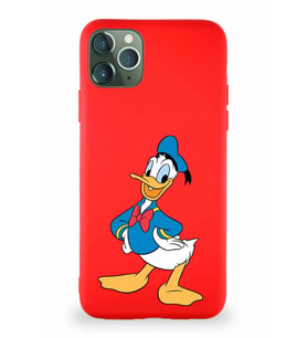 Apple iPhone 11 Pro Max Soft Premier Kapak Donald Duck-C Tasarımlı Silikon Kılıf - Kırmızı (Şeffaf)