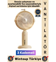 #Vantilatör Sessiz Yoğun Üflemeli 3 Kademeli Döner Başlıklı Şarjlı Mini Masa El Fanı Vantilatör