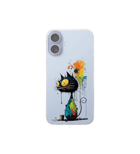 iPhone 17 ile Uyumlu Splash Kedi Tasarımlı Şeffaf Silikon Kılıf