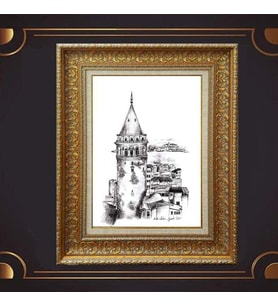Gold Altın Kalın Çerçeveli Paspartulu Tablo c1718