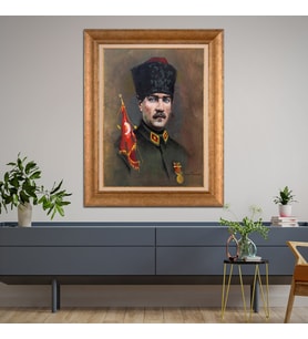 Altın Paspartulu Atatürk  Çerçeveli Tablo C439 (Gold)