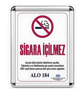 Sigara İçilmez Levhası A3 (30x42cm) Alüminyum çerçeveli (Gri)