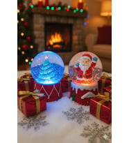 2 Adet Led Işıklı 6,5 cm Yılbaşı Çam Ağacı & Noel Baba Kar Küresi Seti Yeni Yılın En Güzel Hediyesi