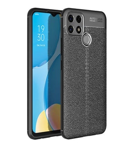 Oppo A15 Kılıf Deri Görünümlü Slim Silikon (Siyah)